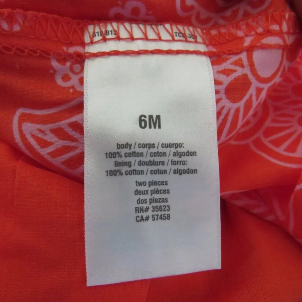 Baby Red - Orange Dress & Panties (Lined Dress) 6mts 2pc Sleeveless 100% cotton